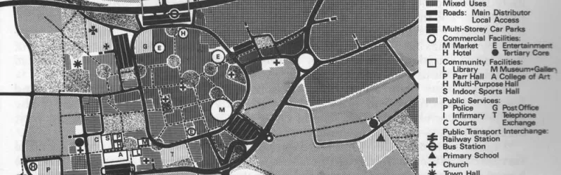 The intended final layout of the town centre in 1991. Click to enlarge