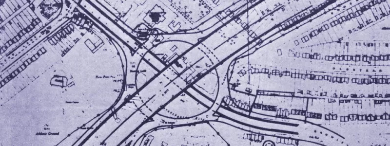 The interchange with the A21, as it appeared in the Lewisham Mercury who claimed to have "smuggled" the plans out of County Hall. Click to enlarge